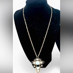 Gold-Tone Filigree Pendant Necklace with White Stones - Women Jewelry